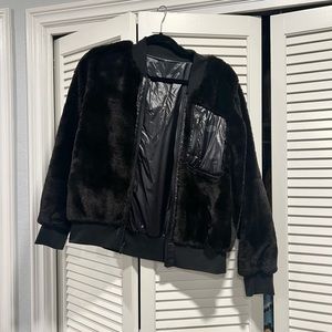 Fur athletic bomber